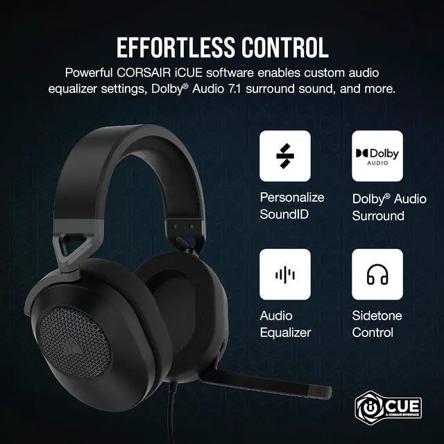 Alt view image 7 of 7 - HS65 SURROUND Gaming Headset (Leatherette Memory Foam Ear Pads, Dolby Audio 7.1 Surround Sound on PC and Mac, SonarWorks SoundID Technology, Multi-Platform Compatibility) Carbon