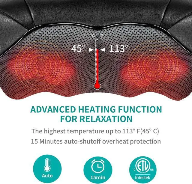 Alt view image 4 of 7 - Shiatsu Neck and Back Massager with Soothing Heat,  Electric Deep Tissue 3D Kneading Massage Pillow for Shoulder, Leg, Body Muscle Pain Relief, Home, Office, and Car Use