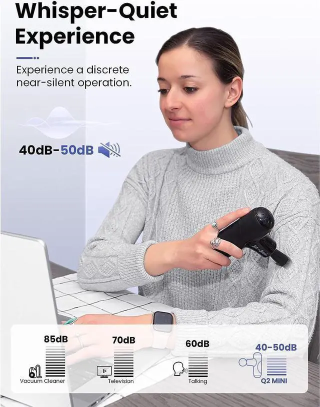 Alt view image 5 of 7 - Q2 Mini Massage Gun, Pocket-Sized Deep Tissue Massager Gun, Portable Percussion Muscle Massager Gun, Ultra Small  Quiet Muscle Massage Gun with Carry Case, FSA and HSA Eligible