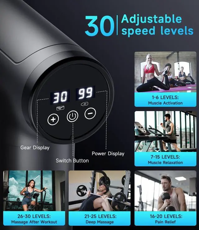Alt view image 2 of 7 - Massage Gun Deep Tissue, Mini Percussion for Athletes, Portable Muscle with 6 Attachments Pain Relief - Back, Neck, Body  30 Speed (Black)
