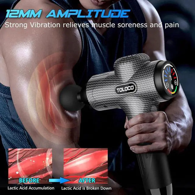 Alt view image 4 of 7 - Massage Gun, Upgrade Deep Tissue Back Massager with 9 Replacement Heads, Percussion Massage Guns for Athletes for Pain Relief, Super Quiet Electric Massager for Treatment, Relax, Carbon