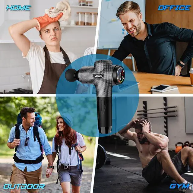 Alt view image 6 of 7 - Massage Gun, Upgrade Deep Tissue Back Massager with 9 Replacement Heads, Percussion Massage Guns for Athletes for Pain Relief, Super Quiet Electric Massager for Treatment, Relax, Carbon