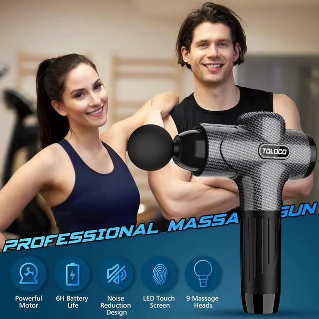 Alt view image 7 of 7 - Massage Gun, Upgrade Deep Tissue Back Massager with 9 Replacement Heads, Percussion Massage Guns for Athletes for Pain Relief, Super Quiet Electric Massager for Treatment, Relax, Carbon