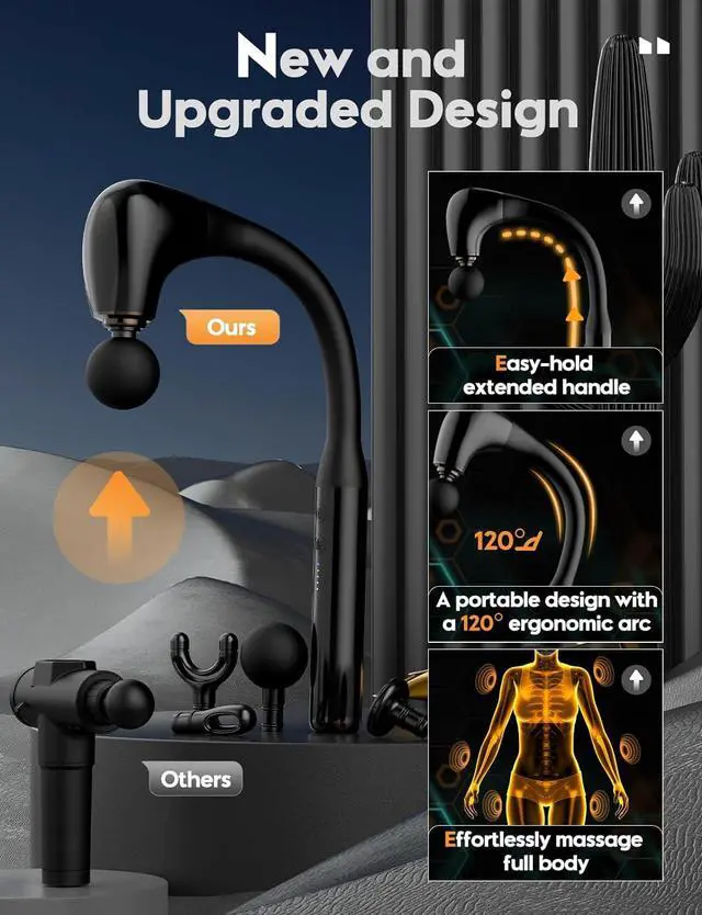 Alt view image 3 of 6 - Massage Gun with Upgraded Extension Handle, 16MM Massage Gun Deep Tissue, Back Massager, Muscles/Neck/Shoulders/Waist/Legs Massager Portable for Pain Relief, 4 Massage Heads  5 Speed Levels