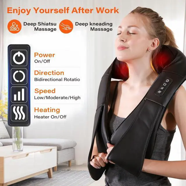 Alt view image 4 of 7 - WERTYI Shiatsu Neck Massager, Electric Neck and Back Massager with Heat, 3D Kneading Massage Pillow for Neck, Back, Shoulder, Muscle Pain Relief, Office  Home  Car Use, Gifts for Dad