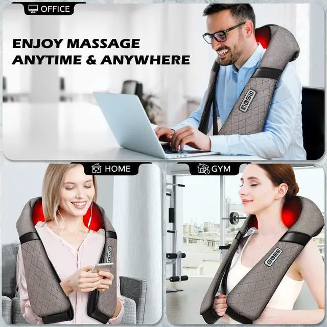 Alt view image 6 of 7 - Blue Elf Shiatsu Neck Massager, Shiatsu Back Shoulder Massager with Heat, Electric Kneading Massage Pillow for Back,Shoulder, Foot, Leg Muscles Pain Relief Relax in Car, Office and Home