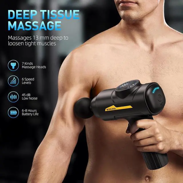 Alt view image 2 of 8 - Massage Gun,Massage Gun Deep Tissue for Pain Relief with 7 Massage Heads  6 Speeds and Carrying Case (Black)