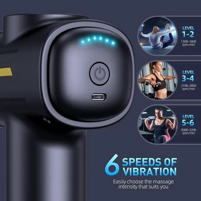 Alt view image 6 of 8 - Massage Gun,Massage Gun Deep Tissue for Pain Relief with 7 Massage Heads  6 Speeds and Carrying Case (Black)