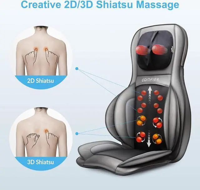 Alt view image 2 of 6 - Shiatsu Neck Back Massager with Heat, 2D ro 3D Kneading Massage Chair Pad, Adjustable Compression Seat Massager for Full Body Relaxation, Gifts for Women Men,Dark Gray