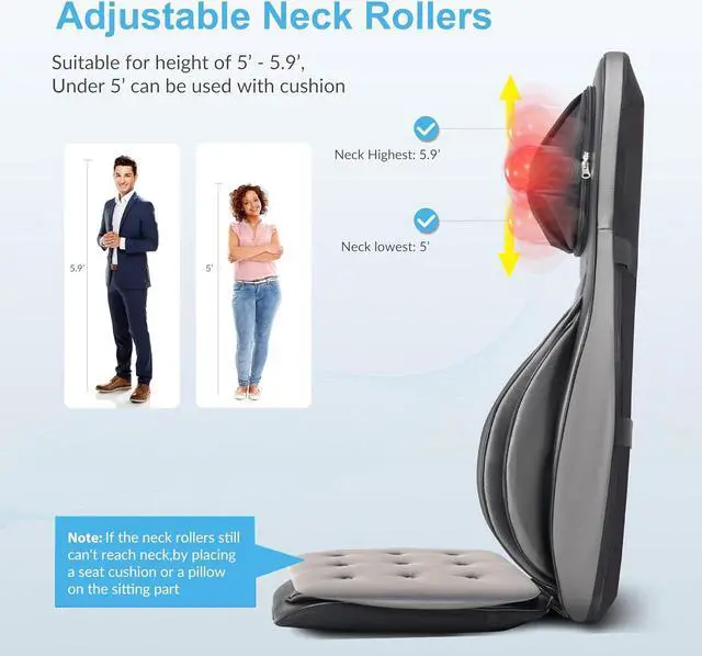 Alt view image 5 of 6 - Shiatsu Neck Back Massager with Heat, 2D ro 3D Kneading Massage Chair Pad, Adjustable Compression Seat Massager for Full Body Relaxation, Gifts for Women Men,Dark Gray