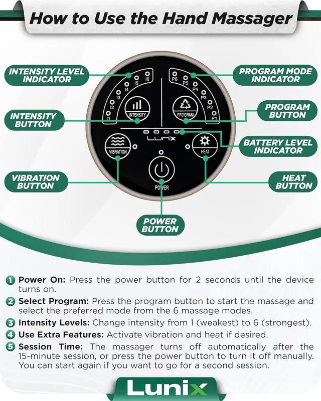 Alt view image 6 of 6 - Lunix LX3 Cordless Electric Hand Massager with Compression, 6 Levels Pressure Point Therapy Massager for Arthritis, Pain Relief, Carpal Tunnel and Finger Numbness, Shiatsu Massage Machine with Heat