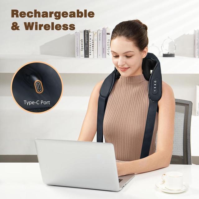 Alt view image 4 of 7 - Neck Massager with Heat, Cordless 4D Deep Tissue Kneading Massage, Shiatsu Neck and Shoulder Massage Pillow for Neck, Traps, Back and Leg Pain Relief, Gifts for Men Women