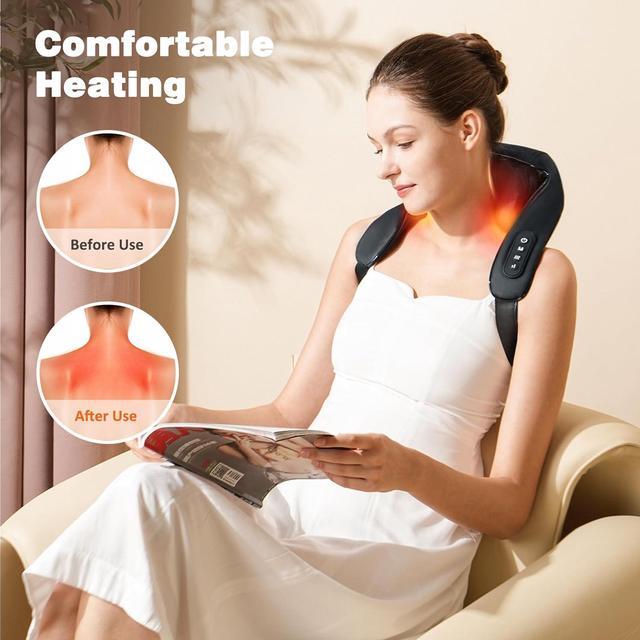 Alt view image 3 of 7 - Neck Massager with Heat, Cordless 4D Deep Tissue Kneading Massage, Shiatsu Neck and Shoulder Massage Pillow for Neck, Traps, Back and Leg Pain Relief, Gifts for Men Women