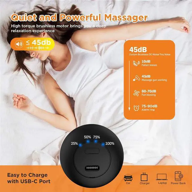Alt view image 6 of 7 - Mini Massage Gun, Powerful Fascial Gun Portable Deep Tissue Percussion Muscle Back Head Massager for Pain Relief with 4 Massage Heads High-Intensity Vibration Rechargeable Small Massage Gun