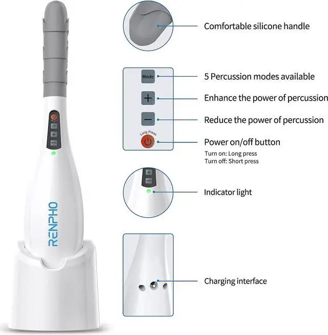 Alt view image 5 of 7 - Rechargeable Hand Held Deep Tissue Massager for Muscles, Back, Foot, Neck, Shoulder, Leg, Calf Cordless Electric Percussion Body Massage, White