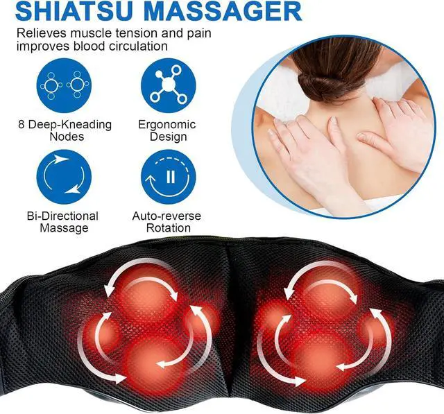 Alt view image 2 of 7 - Neck and Shoulder Massager with Heat Shiatsu Back Massage Pillow with 3D Deep Tissue Kneading for Foot, Legs, Body Muscle - Use at Home, Office  Car