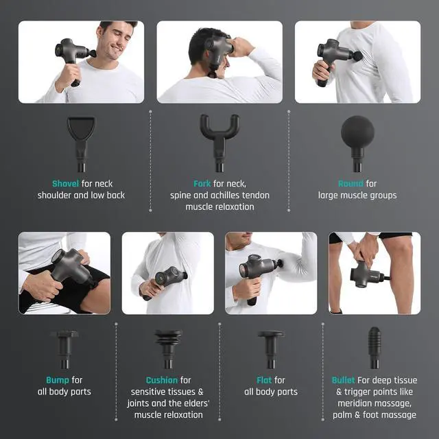 Alt view image 2 of 6 - Massage Gun, Massage Gun Deep Tissue for Athletes, Professional Muscle Percussion Massage Gun, Massager Gun for Shoulder Leg Back Body Pain Relief, Quiet Portable Sport Massager, Gifts for Him