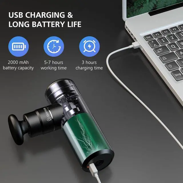 Alt view image 6 of 7 - Mini Massage Gun, Deep Tissue Massager Gun,USB Charging,Lightweight Portable Percussion Muscle Gun for Athletes,Gifts for Men,Women,Super Quiet Body Massage Gun for Neck,Back,Arm,Leg,Black