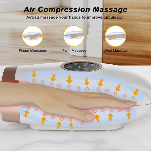 Alt view image 2 of 6 - Cordless Hand Massager Machine for Arthritis and Carpal Tunnel Relief, 6 Levels Hand Therapy with Heat and Compression, Finger and Wrist Massager for Pain Relief,Gifts