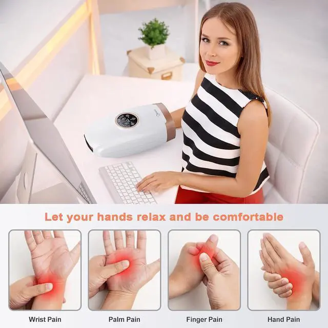 Alt view image 4 of 6 - Cordless Hand Massager Machine for Arthritis and Carpal Tunnel Relief, 6 Levels Hand Therapy with Heat and Compression, Finger and Wrist Massager for Pain Relief,Gifts