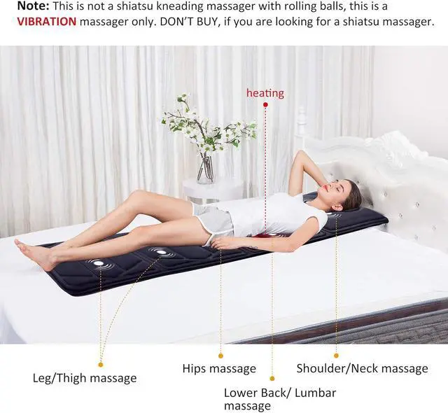 Alt view image 3 of 7 - Snailax Massage Mat with Heat - 10 Motors Vibrating Massage Mattress Pad with 2 Heating Pads for Back, Full Body Massager for Neck and Back,Lumbar Calf Muscle Relaxation