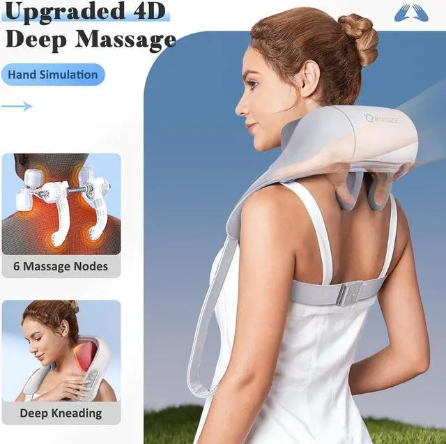 Alt view image 2 of 7 - Neck Massager for Neck Pain Relief, 4D Deep Kneading Massagers with 6 Massage Nodes, Cordless Shiatsu Neck and Shoulder Massage Pillow with Heat for Neck, Traps, Back  Leg, Gifts for Women Men- Gray