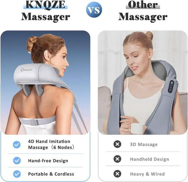 Alt view image 5 of 7 - Neck Massager for Neck Pain Relief, 4D Deep Kneading Massagers with 6 Massage Nodes, Cordless Shiatsu Neck and Shoulder Massage Pillow with Heat for Neck, Traps, Back  Leg, Gifts for Women Men- Gray