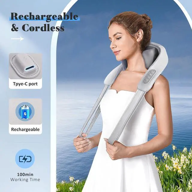 Alt view image 6 of 7 - Neck Massager for Neck Pain Relief, 4D Deep Kneading Massagers with 6 Massage Nodes, Cordless Shiatsu Neck and Shoulder Massage Pillow with Heat for Neck, Traps, Back  Leg, Gifts for Women Men- Gray