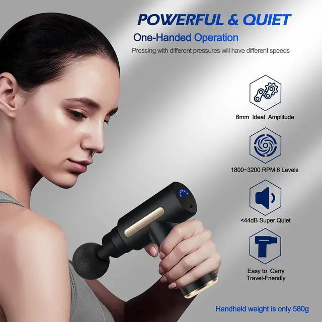 Alt view image 5 of 7 - Uplayteck Mini Massage Gun, Percussion Deep Tissues Muscle Massager Gun with 6 Speeds, Type-C Charging, 35DB Ultra Quiet, Portable Electric Handheld Body Massager for Back Neck Pain Relief