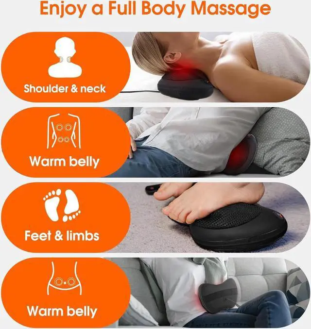 Alt view image 3 of 5 - Back and Neck Massager with Heat,Shiatsu Neck Back Massager Pillow,3D Deep Massager for Whole Body Muscle Pain Relief, Relaxation Gifts for Men, Women, Home Office Car Use (NOT Cordless)