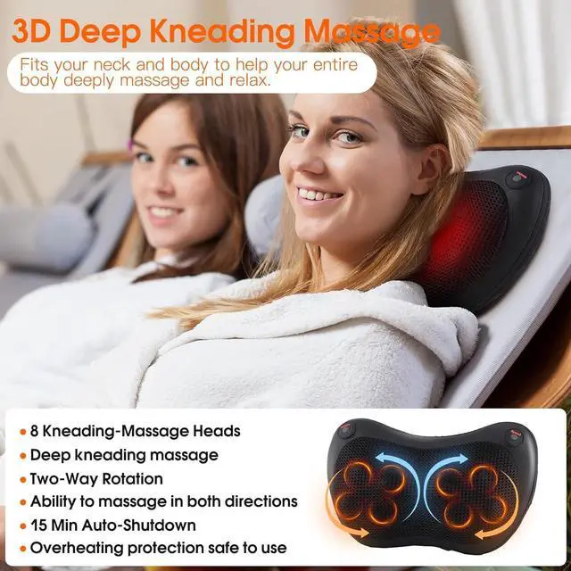 Alt view image 4 of 5 - Back and Neck Massager with Heat,Shiatsu Neck Back Massager Pillow,3D Deep Massager for Whole Body Muscle Pain Relief, Relaxation Gifts for Men, Women, Home Office Car Use (NOT Cordless)