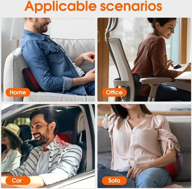 Alt view image 5 of 5 - Back and Neck Massager with Heat,Shiatsu Neck Back Massager Pillow,3D Deep Massager for Whole Body Muscle Pain Relief, Relaxation Gifts for Men, Women, Home Office Car Use (NOT Cordless)