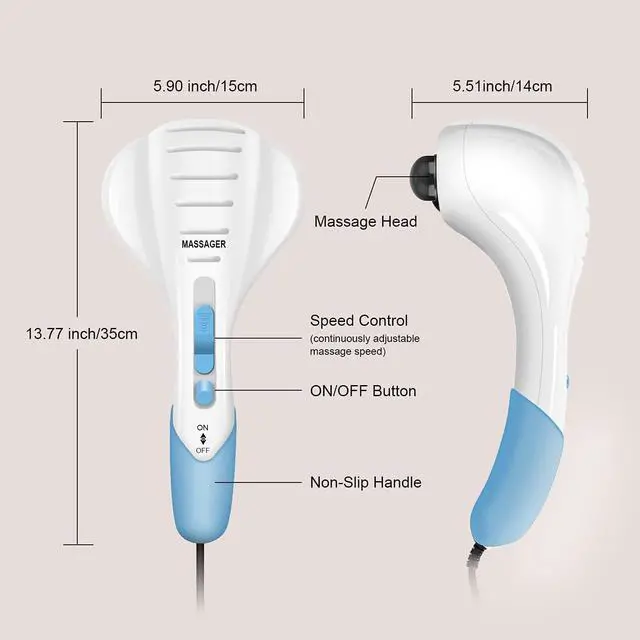 Alt view image 5 of 7 - Handheld Neck Back Massager - Double Head Electric Full Body Massager - Deep Tissue Percussion Massage Hammer for Muscles, Arm, Neck, Shoulder, Back, Leg, Foot (Blue)