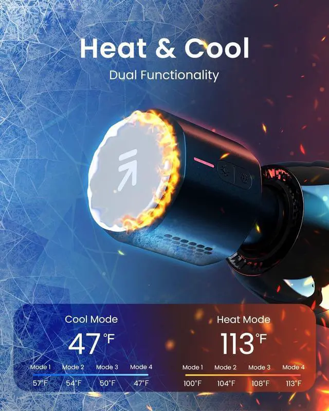 Alt view image 2 of 7 - Massage Gun Deep Tissue with Heat and Cold, Percussion Muscle Massage Gun with Bluetooth, Electric Handheld Massager Gun for Back and Whole Body, Gifts for Women/Men - Power+ Thermacool
