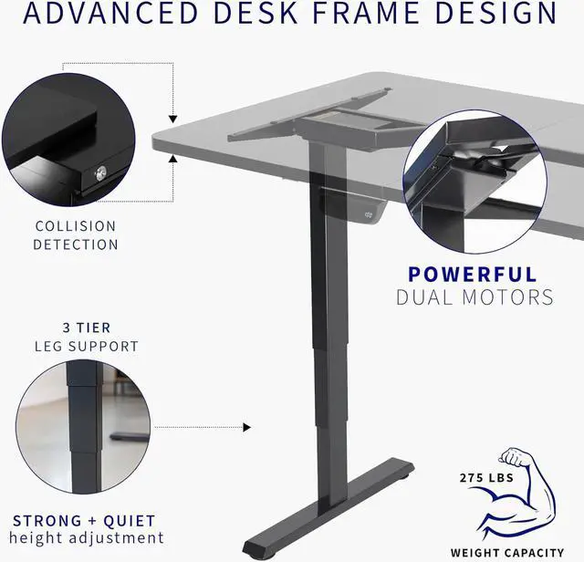Alt view image 7 of 7 - Electric Height Adjustable 71 x 36 inch Memory Stand Up Desk, Black Table Top, Black Dual Motor Frame, Touch Screen Preset Controller, 2B Series, DESK-KIT-2B7B-36