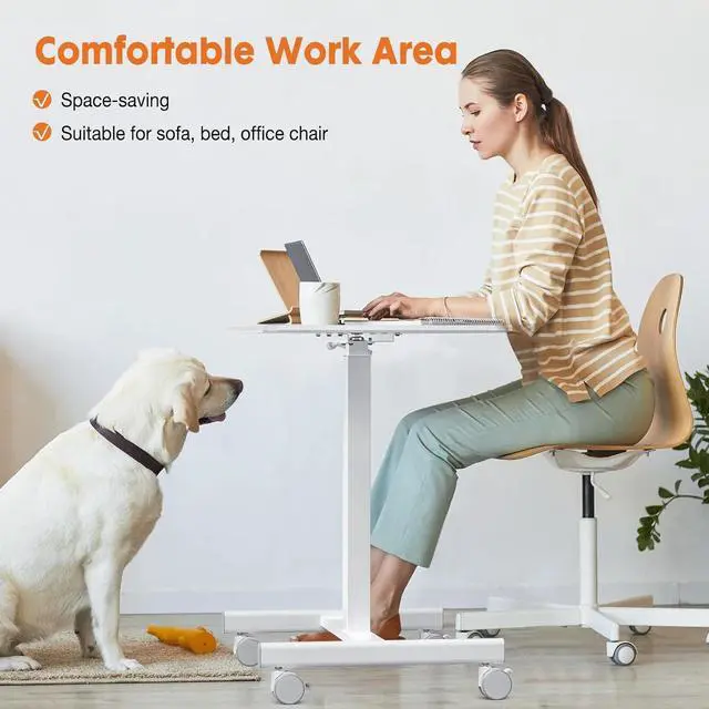 Alt view image 6 of 7 - Small Mobile Rolling Standing Desk - Overbed Table, Teacher Podium with Wheels, Adjustable Work Table, Rolling Desk Laptop Computer Cart for Home, Office, Classroom