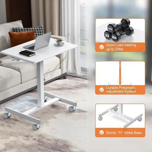 Alt view image 7 of 7 - Small Mobile Rolling Standing Desk - Overbed Table, Teacher Podium with Wheels, Adjustable Work Table, Rolling Desk Laptop Computer Cart for Home, Office, Classroom