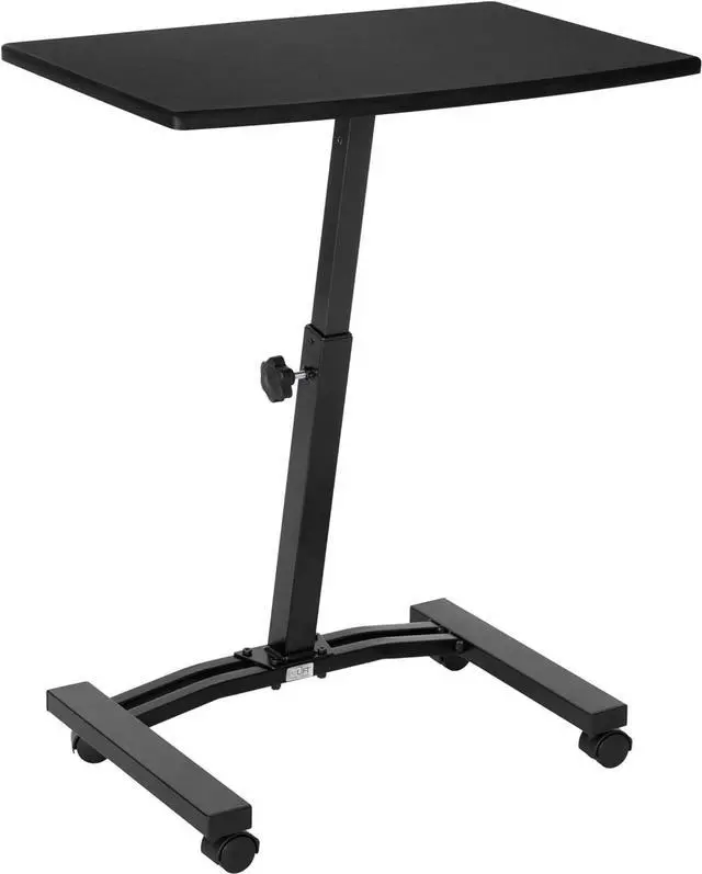 Alt view image 2 of 7 - Classics Airlift Height Adjustable Mobile Rolling Laptop Cart Computer Workstation Desk Table for Home, Office, Classroom, Hospital, w/Wheels, Flat (24") (New Model), Black