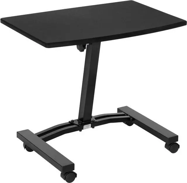 Alt view image 3 of 7 - Classics Airlift Height Adjustable Mobile Rolling Laptop Cart Computer Workstation Desk Table for Home, Office, Classroom, Hospital, w/Wheels, Flat (24") (New Model), Black