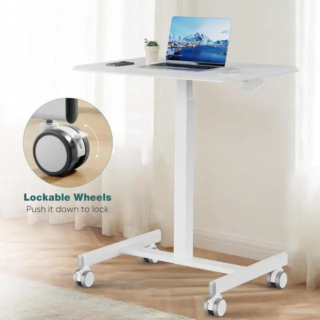 Alt view image 4 of 6 - Adjustable Small Rolling Desk, White Mobile Standing Desk with Wheels Portable Workstation Rolling Computer Desk for Small Spaces