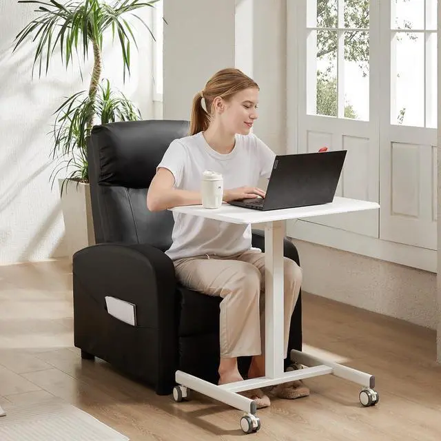 Alt view image 2 of 6 - Adjustable Small Rolling Desk, White Mobile Standing Desk with Wheels Portable Workstation Rolling Computer Desk for Small Spaces