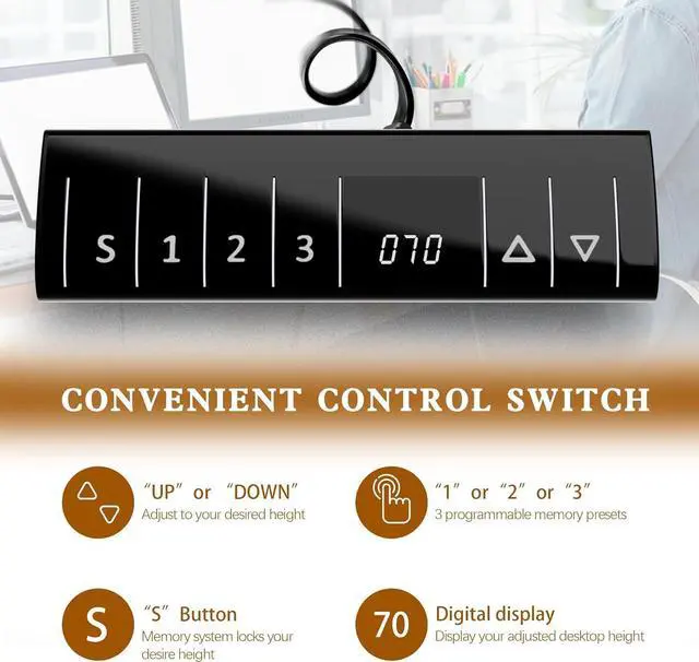Alt view image 4 of 7 - Electric Height Adjustable Standing Desk, 55 * 24 Inchs Stand Up Computer Desk, Sit Stand Work Desk for Home Office with Splice Board, (White Frame + Walnut Top)