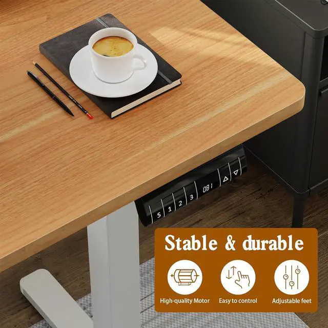 Alt view image 5 of 7 - Electric Height Adjustable Standing Desk, 55 * 24 Inchs Stand Up Computer Desk, Sit Stand Work Desk for Home Office with Splice Board, (White Frame + Walnut Top)