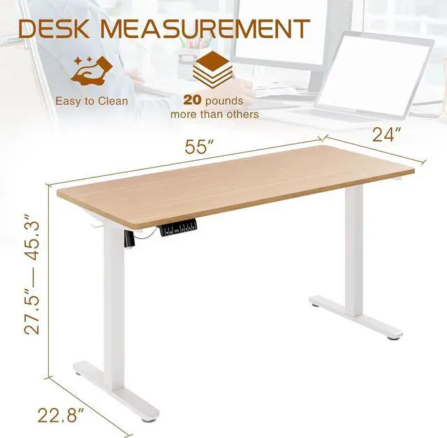 Alt view image 3 of 7 - Electric Height Adjustable Standing Desk, 55 * 24 Inchs Stand Up Computer Desk, Sit Stand Work Desk for Home Office with Splice Board, (White Frame + Walnut Top)