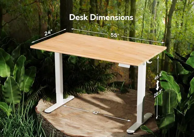 Alt view image 3 of 7 - Bamboo Electric Standing Desk, 55x24 Inches Adjustable Height Stand up Desk with Whole Piece Desktop, Sit Stand Home Office Desk White Frame/Bamboo Top