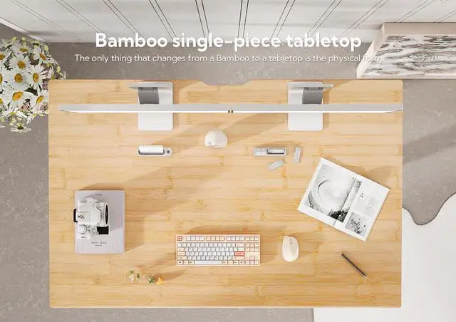 Alt view image 4 of 7 - Bamboo Electric Standing Desk, 55x24 Inches Adjustable Height Stand up Desk with Whole Piece Desktop, Sit Stand Home Office Desk White Frame/Bamboo Top