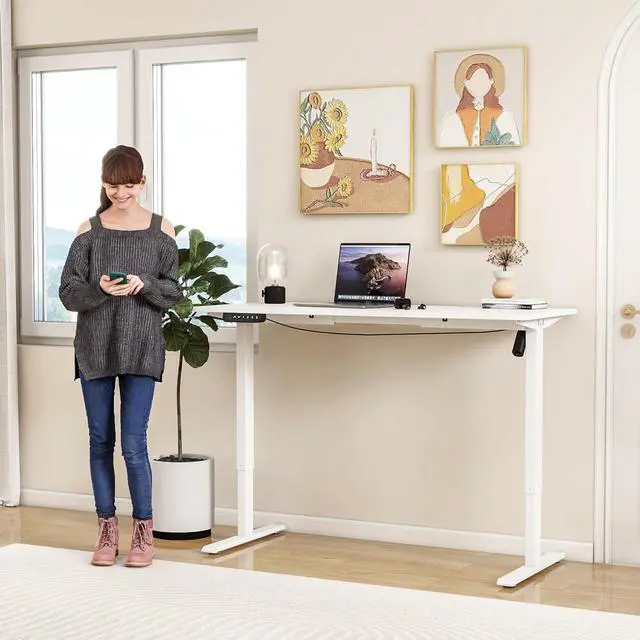 Alt view image 2 of 7 - Electric Standing Computer Desk Frame Height Adjustable, Single Motor Frame Workstation for Home Office, White