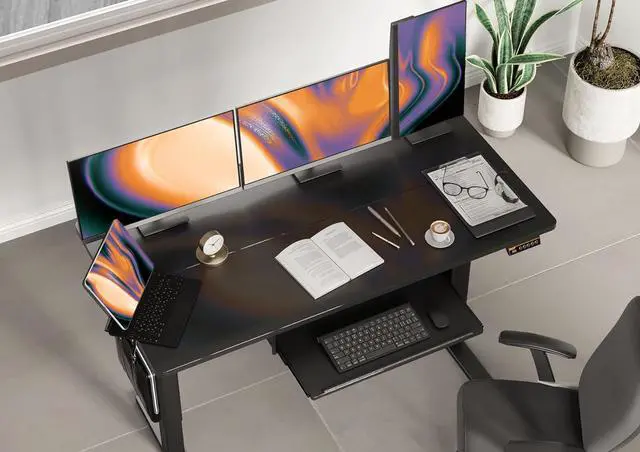 Alt view image 2 of 7 - Standing Desk with Keyboard Tray, Standing Desk Adjustable Height, Raising Desks for Home Office and Computer Workstation, 55 Inches, Black