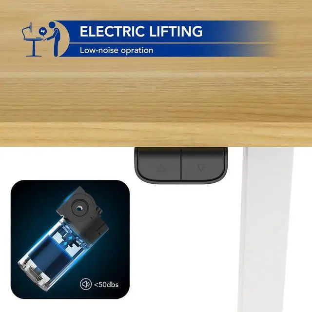 Alt view image 4 of 7 - Electric Standing Desk 48 x 24 Inches, Height Adjustable Stand Up Desk w/2-Button Controller, Ergonomic Computer Desk for Home Office, White Frame + Natural Tabletop