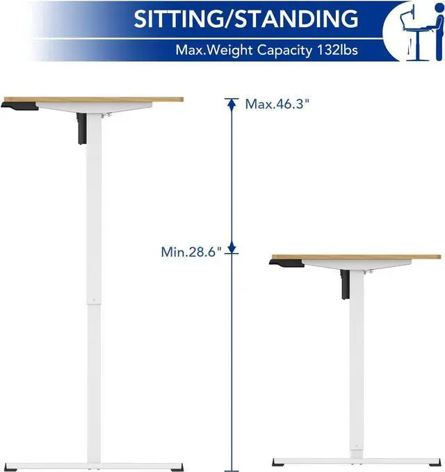Alt view image 3 of 7 - Electric Standing Desk 48 x 24 Inches, Height Adjustable Stand Up Desk w/2-Button Controller, Ergonomic Computer Desk for Home Office, White Frame + Natural Tabletop